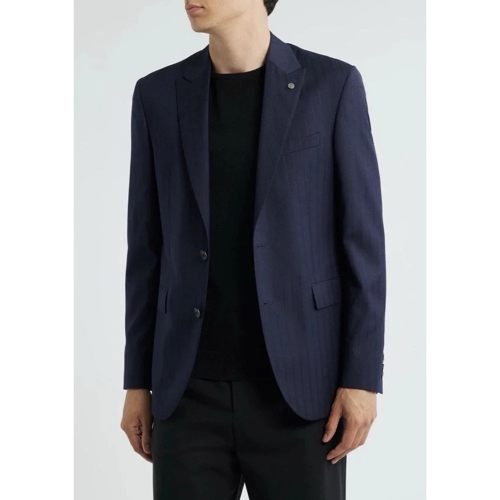 All Saints 36R Rawdon Slim Fit Pinstripes Super 100s Wool Peak Lapel Sports Coat